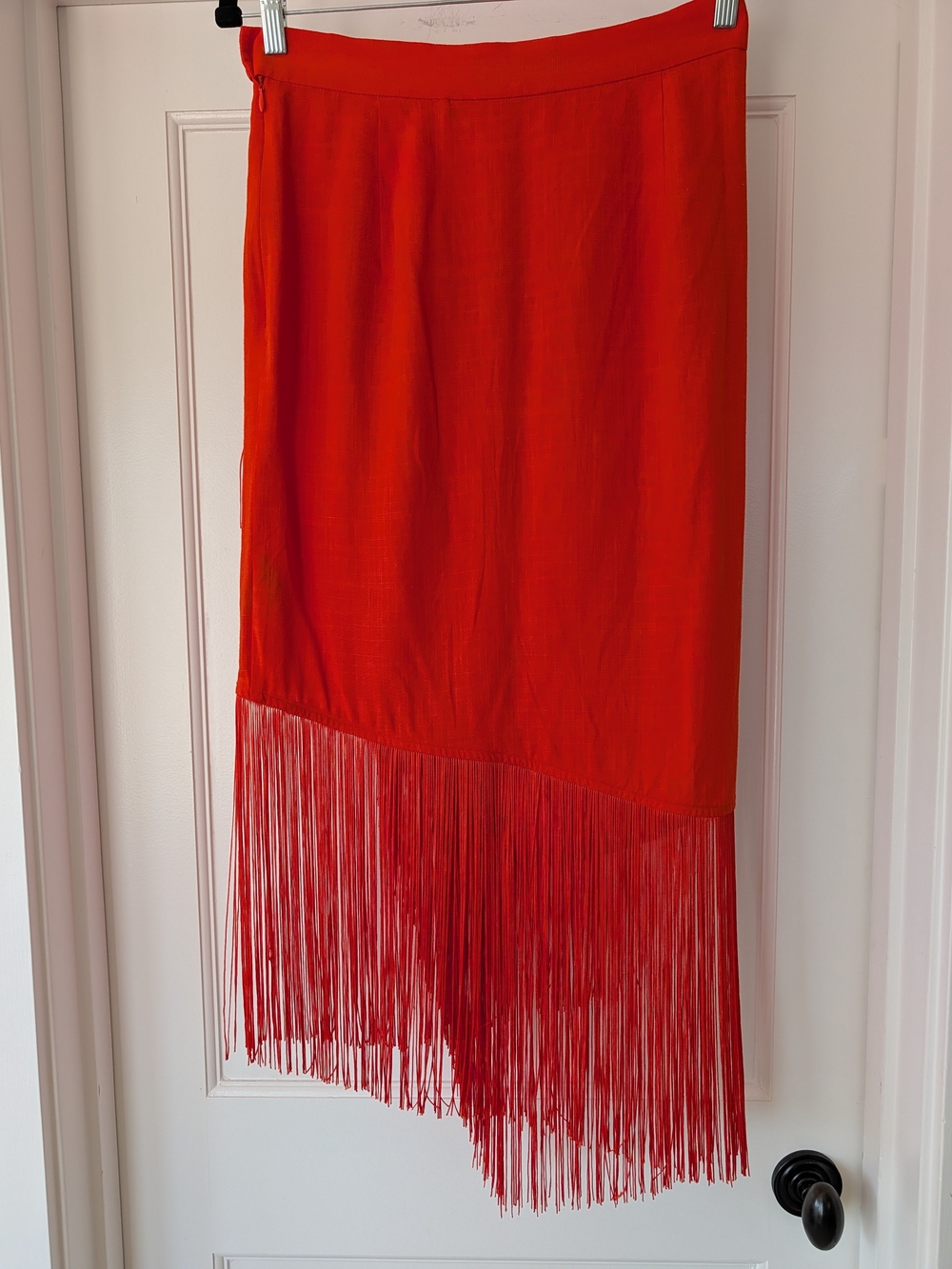 La Superbe "Fringe With Benefits" Midi Skirt  In Tangerine Size 8